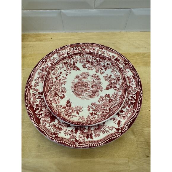 Tea Cups Red Pink Royal Staffordshire England Alfred Meakin TONQUIN TRIO rare - Picture 6 of 8